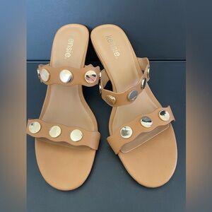 Kensie Women's Tan Brown Open Toe Sandals with Gold Accents Slip on shoes 8M
